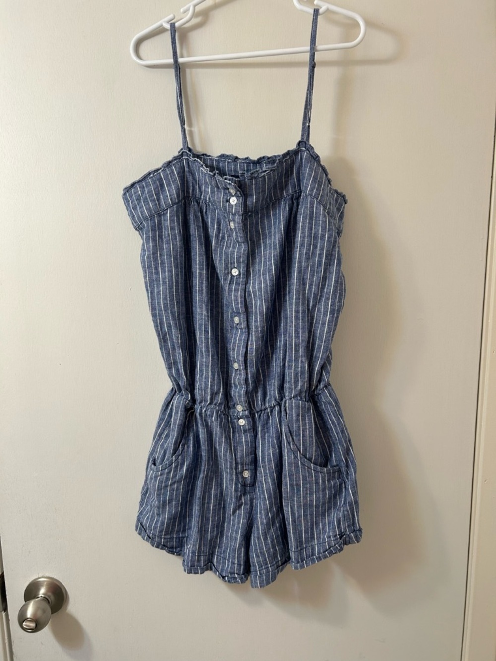 GAP Blue and White Striped Sleeveless One-Piece Romper